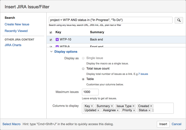 Jira Issues Macro Jira Issues Macro