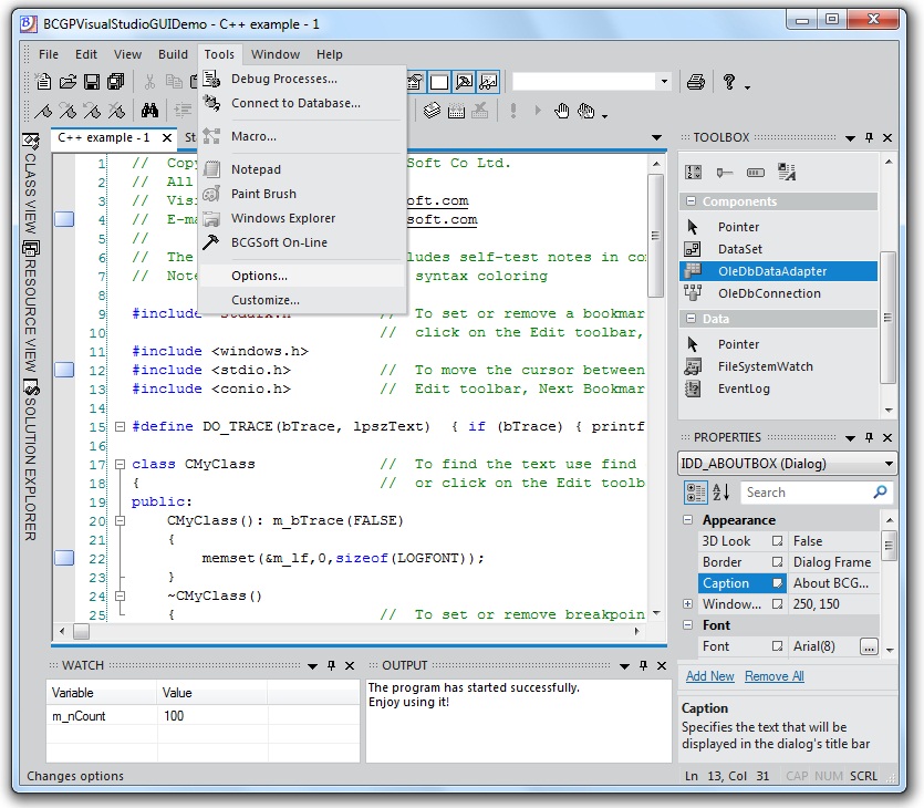 BCGControlBar MFC用户界面控件套包发布v17.1-Visual Studio11风格,图形可视化设计器,Tree Map控件